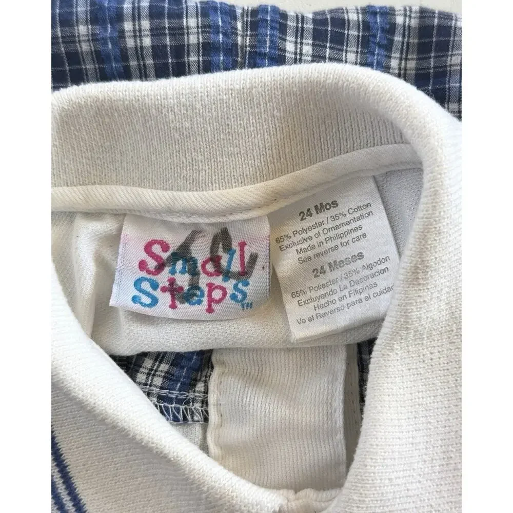 VTG Small Steps Baby Boy Nautical Romper 24M Blue Plaid Button Bubble Shortall